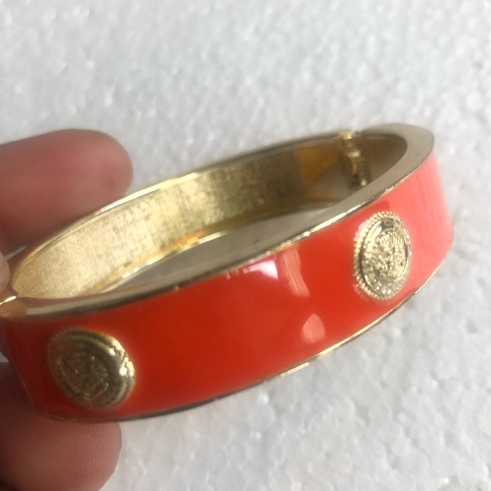 Orange Enamel Hinged Cuff Bangle - image 2